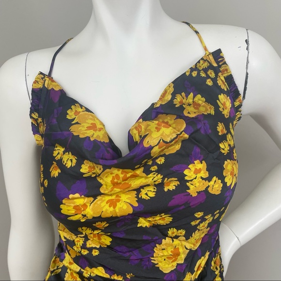 NWT FOR LOVE & LEMONS x Free People Purple Floral Ruched Leah Mini Dress - Picture 4 of 14